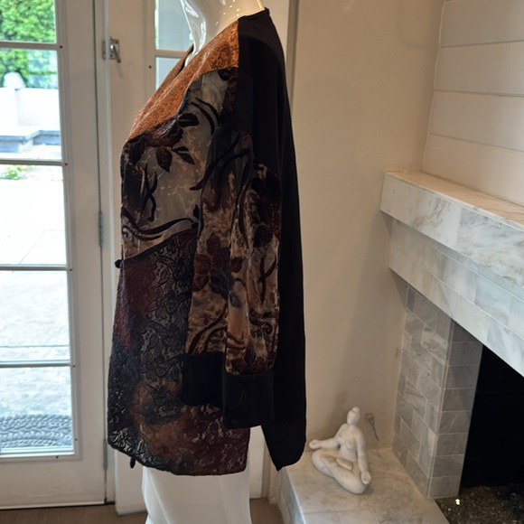 Vintage Spencer Alexis Asian Inspired Black Multi Velvet Burnout Kimono Size XL - Picture 4 of 9
